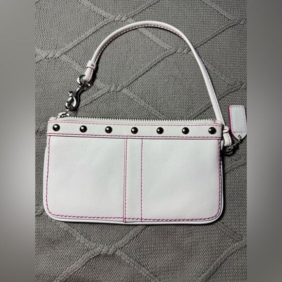 RARE VTG COACH Heart Suede Multi Color White Pink Heart Wristlet Clutch Hippie - Picture 4 of 8